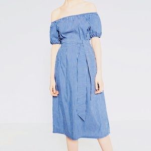 {Zara} Striped Off-the-Shoulder Midi Dress